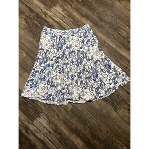 JM Collections 100% Linen Blue White Midi Trumpet Skirt 16W Floral Women’s